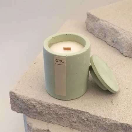 Κερί σε Τσιμεντένιο Φυστίκι Δοχείο 180gr με Άρωμα Moroccan Κεχριμπάρι