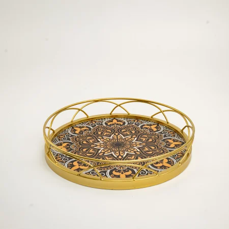 Δίσκος μεταλλικός Στρόγγυλος Καφέ Nude Μανδαλά ?32cm