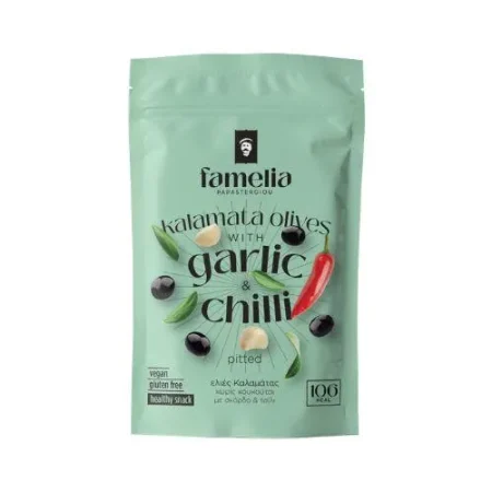 Ελιές Καλαμάτας με Σκόρδο & Τσίλι Famelia 50gr